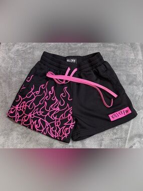 Kill Crew Black Athletic Shorts with Hot Pink Flame Design